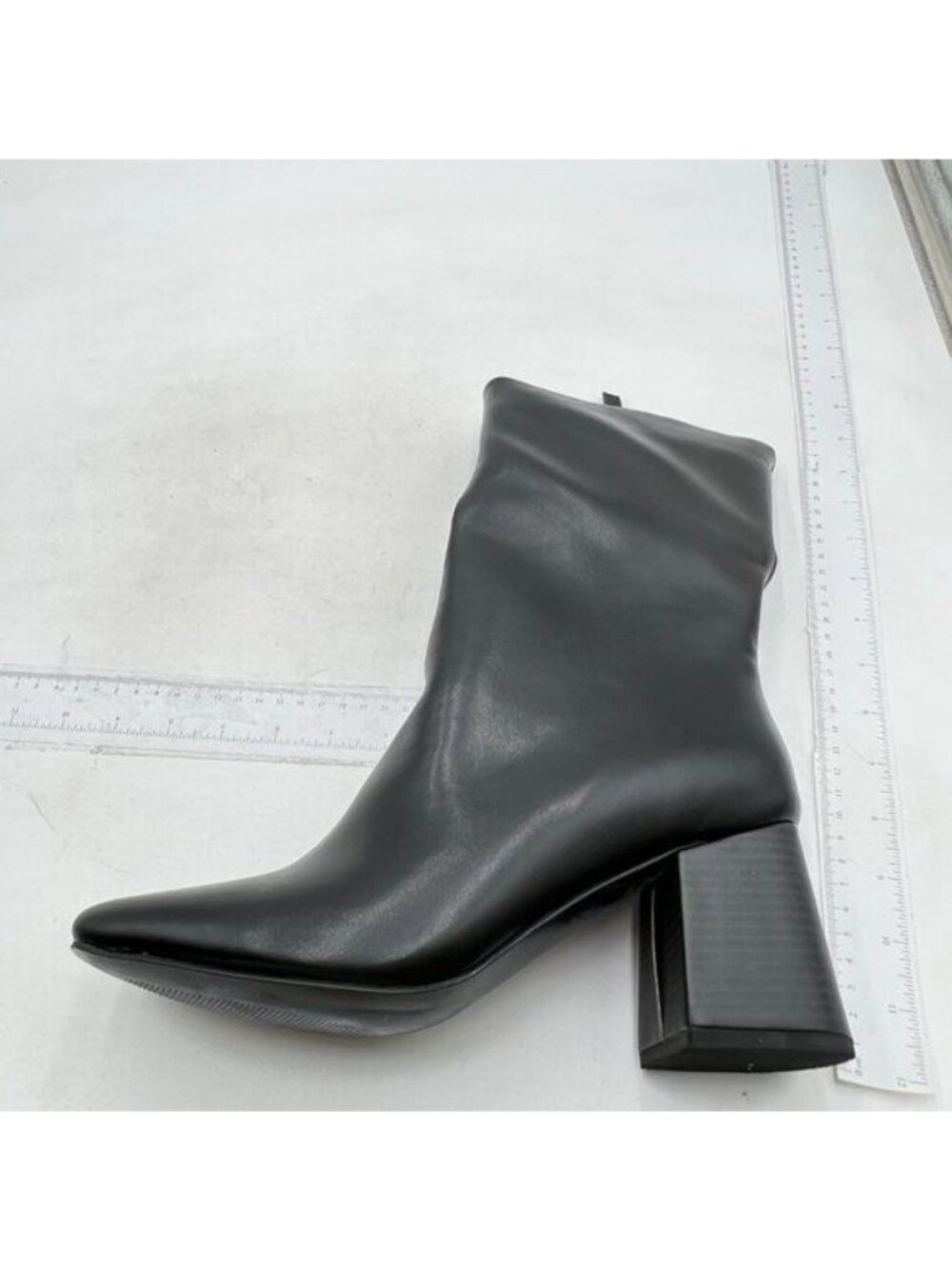 Ankle Boots Women Chunky Heel Square Toe High Heeled Gogo Short Booties Black